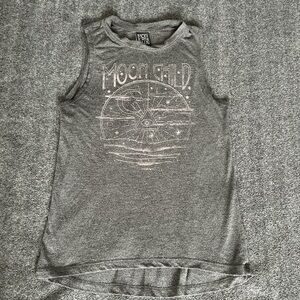 Grey sleeveless top with Moon Child  written and All Seeing Eye design Size S